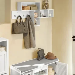 SoBuy Vægmonteret knagerække med 1 hylde i hvid 110x15x53cm, moderne FHK17-W
