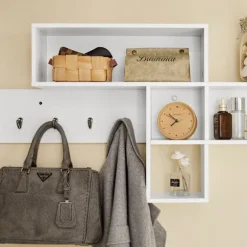 SoBuy Vægmonteret knagerække med 1 hylde i hvid 110x15x53cm, moderne FHK17-W