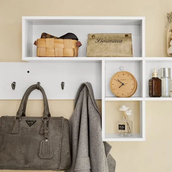 SoBuy Vægmonteret knagerække med 1 hylde i hvid 110x15x53cm, moderne FHK17-W