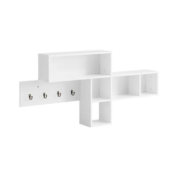 SoBuy Vægmonteret knagerække med 1 hylde i hvid 110x15x53cm, moderne FHK17-W