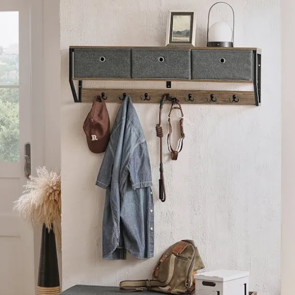 SoBuy Vægmonteret knagerække med 1 hylde i træ 100x30x20cm, industriel FHK26-N