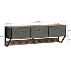 SoBuy Vægmonteret knagerække med 1 hylde i træ 100x30x20cm, industriel FHK26-N