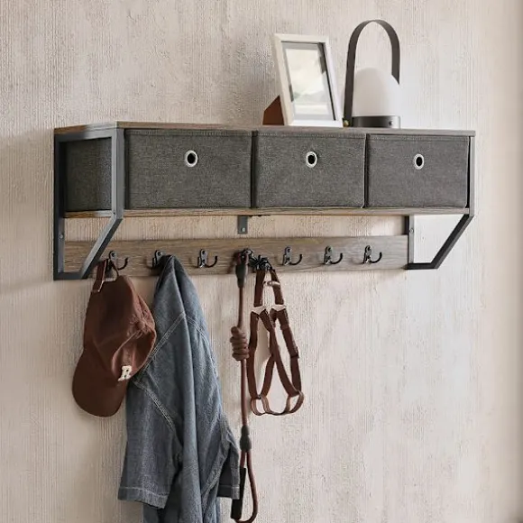 SoBuy Vægmonteret knagerække med 1 hylde i træ 100x30x20cm, industriel FHK26-N