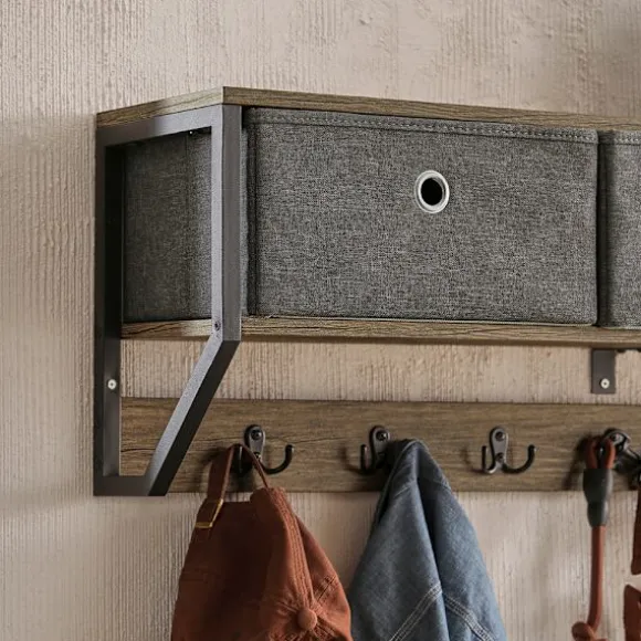 SoBuy Vægmonteret knagerække med 1 hylde i træ 100x30x20cm, industriel FHK26-N