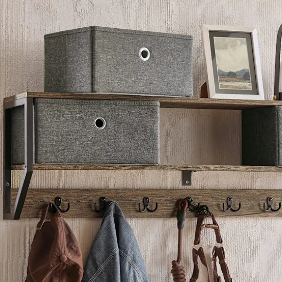 SoBuy Vægmonteret knagerække med 1 hylde i træ 100x30x20cm, industriel FHK26-N
