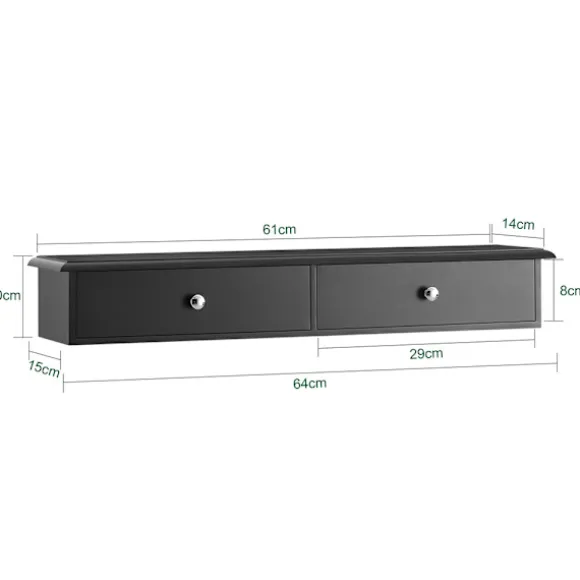 SoBuy Vægreol Reol Væghylde med skuffer FRG43-SCH Black Length 64cm