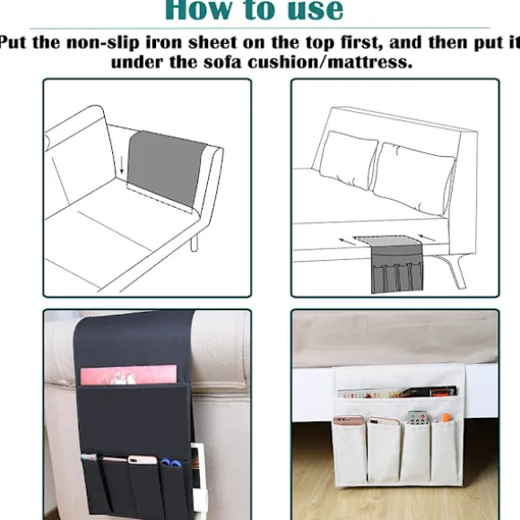 Sofa armlæn organizer magasiner fjernbetjening holder vandtæt caddy taske sofa opbevaringspose til iPad mobiltelefon bøger tissue snacks black