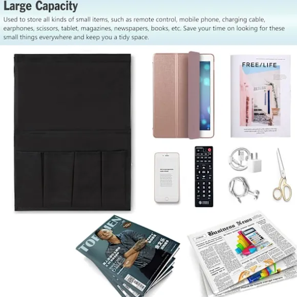 Sofa armlæn organizer magasiner fjernbetjening holder vandtæt caddy taske sofa opbevaringspose til iPad mobiltelefon bøger tissue snacks black