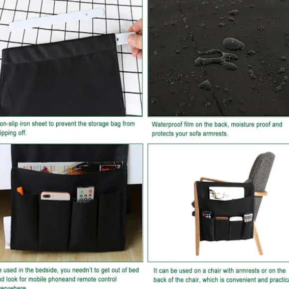 Sofa armlæn organizer magasiner fjernbetjening holder vandtæt caddy taske sofa opbevaringspose til iPad mobiltelefon bøger tissue snacks black