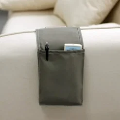 Sofa Armlæn Organizer Opbevaringstaske til Fjernbetjening, Telefon, iPad, Pen - Kompatibel med Forskellige Mærker grå