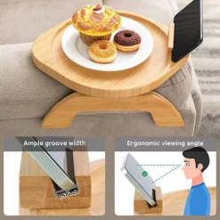 Sofa Armlænsbord, 360° Roterende Sofa Armlænsbakke til Mad Rund