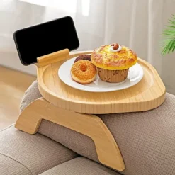 Sofa Armlænsbord, 360° Roterende Sofa Armlænsbakke til Mad Rund