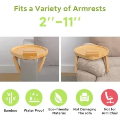 Sofa Armlænsbord, 360° Roterende Sofa Armlænsbakke til Mad Rund