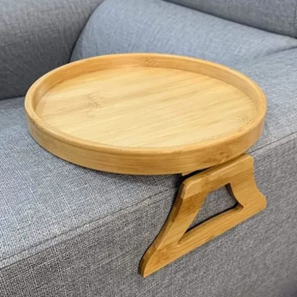 Sofa Armlænstray, 25cm, Træ Sofa Tray til Mad og Drikke, Foldbar Armlænstray, Klips-på Sofa Tray, Sofa Tray til Drikkevarer, Snacks, Magasin