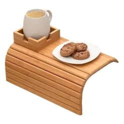 Sofa Armlæsbakke, Sofakopholder, Bambusbakke med Kopholder, Bambus Sofakopholderbakke - WELLNGS
