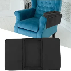 Sofa Bakke Bordklemme til Sidebord, Sammenklappeligt Sofa Armbordsbord Aftagelig Armlænsbakke til Spise og Drikke Sort-FM- black