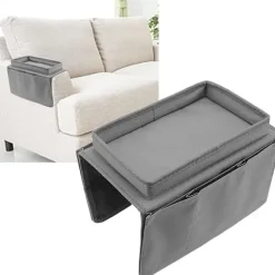 Sofa Bakke Bordklemme til Sidebord, Sammenklappeligt Sofa Armbordsbord Aftagelig Armlænsbakke til Spisning og Drikning grå-FM- gray