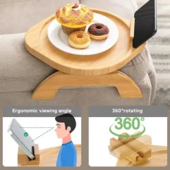 Sofa bakke med roterende mobiltelefonholder Bambustræ sammenklappelig A[CO]