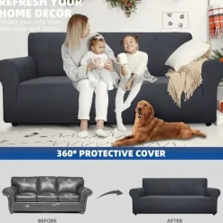 Sofa Betræk med Armlæn, Strækbar Sofa Betræk, Universal Sofa Betræk Beskytter til Katte Hunde Ridser, Skridsikker Stol Betræk, Grå