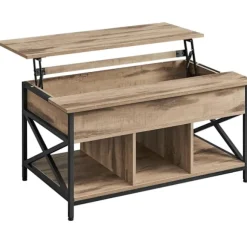 Sofa Bord, Hæve- og Sænkbart Stuebord, Sofabord, Åben Og Skjult Opbevaringsplads, X-stag, 60 X 100 X (48-62) Cm, Kamelbrun/sort