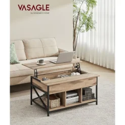 Sofa Bord, Hæve- og Sænkbart Stuebord, Sofabord, Åben Og Skjult Opbevaringsplads, X-stag, 60 X 100 X (48-62) Cm, Kamelbrun/sort