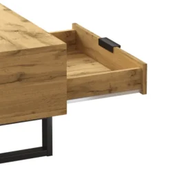 Sofa bord med farveblokdesign, metalben & skuffer - Praktisk stuebord Oak