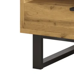 Sofa bord med farveblokdesign, metalben & skuffer - Praktisk stuebord Oak