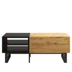 Sofa bord med farveblokdesign, metalben & skuffer - Praktisk stuebord Oak