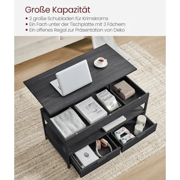 Sofa Bord, Stuebord, med Opbevaringsskuffer, Koksgrå og Blæksort