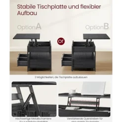 Sofa Bord, Stuebord, med Opbevaringsskuffer, Koksgrå og Blæksort