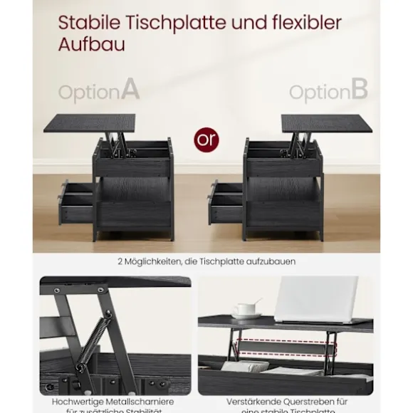 Sofa Bord, Stuebord, med Opbevaringsskuffer, Koksgrå og Blæksort