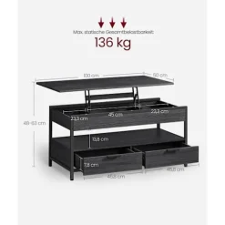 Sofa Bord, Stuebord, med Opbevaringsskuffer, Koksgrå og Blæksort