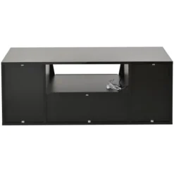 Sofa bord 100x50cm sort med LED-belysning, 2 skabe & skuffe, højglans, irregulært design Black
