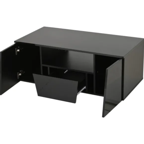 Sofa bord 100x50cm sort med LED-belysning, 2 skabe & skuffe, højglans, irregulært design Black