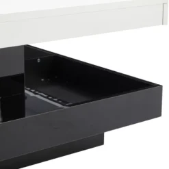 Sofa bord 70x70x36cm med 360° roterende top, 2-lags funktionelt stuebord, højglans hvid & sort Black White