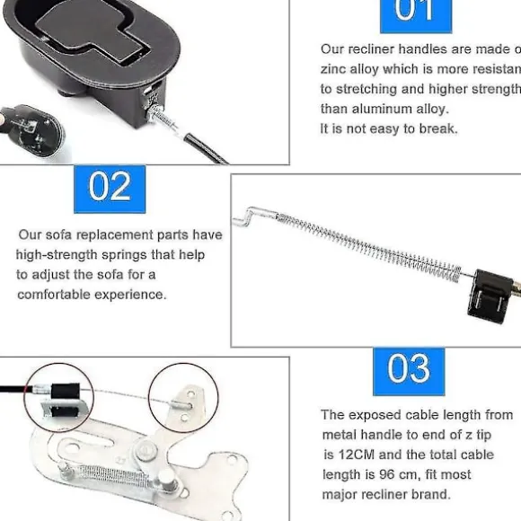 Sofa kabel i aluminiumslegering 96 cm håndtag lænestol udskiftning universal lænestol reservedele nem installation til sofa lænestol afslapningsstol B | Fyndiq