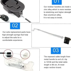 Sofa kabel i aluminiumslegering 96 cm håndtag lænestol udskiftning universal armstol reservedele nem installation til sofa lænestol afslapningsstol - B | Fyndiq