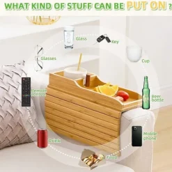 Sofa Kopholder, Sofa Drikkeholder, Naturlig Bambus Sofa Kopholder Armlænstray, Bærbar Sofa A