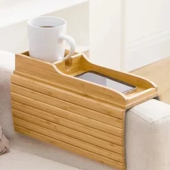 Sofa Kopholder, Sofa Drikkeholder, Naturlig Bambus Sofa Kopholder Armlænsbakke, Bærbar Sofa A