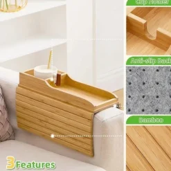 Sofa Kopholder, Sofa Drikkeholder, Naturlig Bambus Sofa Kopholder Armlænsbakke, Bærbar Sofa A