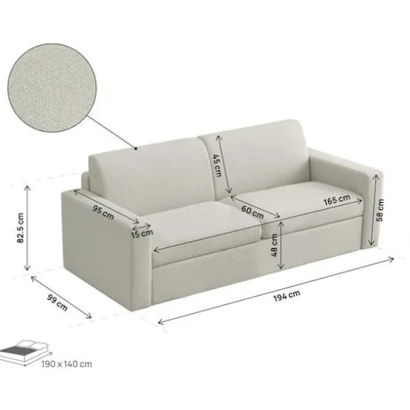 Sofa med sovesofa i stof "Diana" - Soveplads 140 cm - 3 pladser - Beige beige