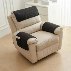 Sofa nakkestøtte pude armlæns pude 3-delt sæt med 8-tals opbevaringslomme lænestol armhåndklæde beige 3 Seat