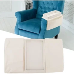 Sofabakke Bordklemme på Sidebord, Sammenklappeligt Sofaarmbord Aftagelig Armlænsbakke til Spisning og Drikke-FX- beige