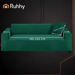 Sofabetræk hjørnesofa elastisk velour grøn 190-230 cm + 1 pudebetræk