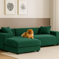 Sofabetræk hjørnesofa elastisk velour grøn 190-230 cm + 1 pudebetræk