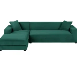 Sofabetræk hjørnesofa elastisk velour grøn 190-230 cm + 1 pudebetræk