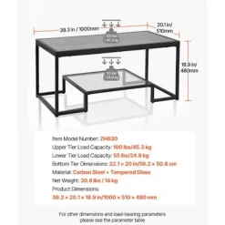 Sofabord - DUOKU - Firkantet - Tempereret Glas - Metal - 2 Niveauer