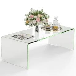 Sofabord glasbord U-formet sidebord lavet af hærdet glas 108 x 50 x 35 cm