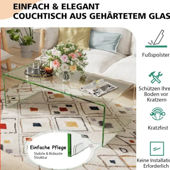 Sofabord glasbord U-formet sidebord lavet af hærdet glas 108 x 50 x 35 cm
