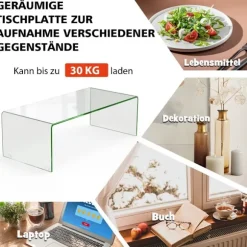Sofabord glasbord U-formet sidebord lavet af hærdet glas 108 x 50 x 35 cm